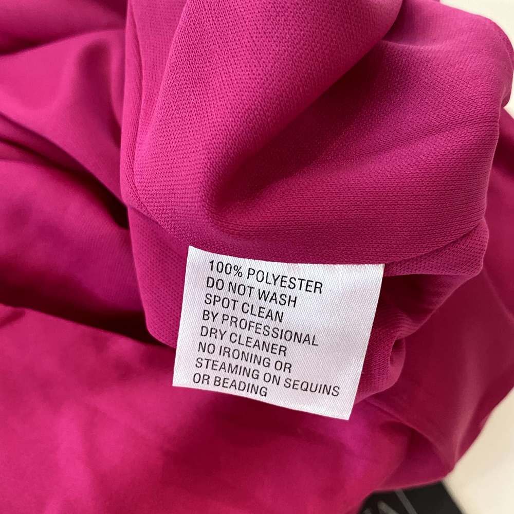 Mac Duggal Satin High Neck Puff Shoulder Midi Dress Fuchsia 26927 Size 14 - Picture 6 of 9